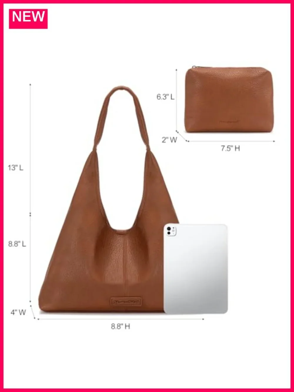 Hobo Shoulder Bag Soft PU Leather Slouchy Tote with Pouch